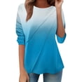 thumbnail image 2 of EchfiProm Womens Blue Tops Winter T-Shirts Long Sleeve Relaxed Fit Pullover Crew Neck for Women, 2 of 7