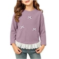 thumbnail image 3 of ITSAME Girls Long Sleeve T-Shirt Bow Lace Ruffle Hem Crew Neck Knit Ribbed Shirt Kids Fashion Casual Tops Hot Pink Size 10, 3 of 10