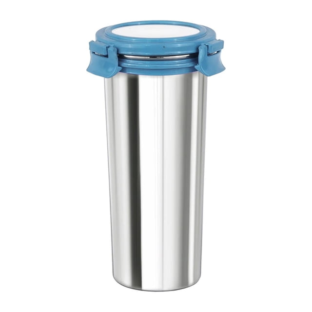 Vaso redondo de acero inoxidable Signoraware Lock N Store | Hermético y a prueba de fugas | Diseño compacto | Fácil de limpiar | Ideal para la oficina, la escuela, los viajes y el hogar (500 ml | Eblu