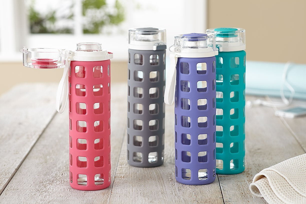 Ello Syndicate BPA-Free Glass Water Bottle with Flip Lid, 20 oz