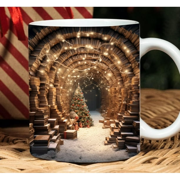 Taza de estantería - taza de café cerámica blanca de 11oz con asa, apta para microondas y lavavajillas, impresa en ambos lados, regalo para lectores y amantes de los libros