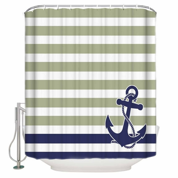 54x78 Inch Shower Curtain Decorative Striped Anchor Bathtub Bath Curtains Fabric Waterproof Bathroom Decor Navy Blue Nautical Sage Green Geometric Small Stall Shower Curtain Set with 12 Hooks