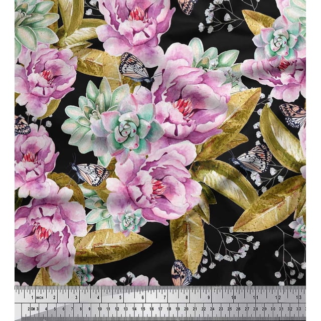 Soimoi Green Velvet Fabric Leaves & Floral Decor Fabric Printed BTY 58 Inch Wide