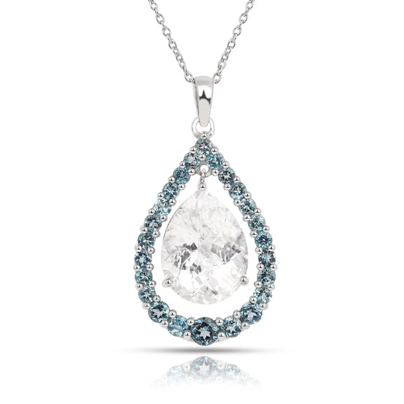 Fine Color Jewels 925 Sterling Silver 9.5 Ct White Topaz Teardrop Blue Topaz Necklace