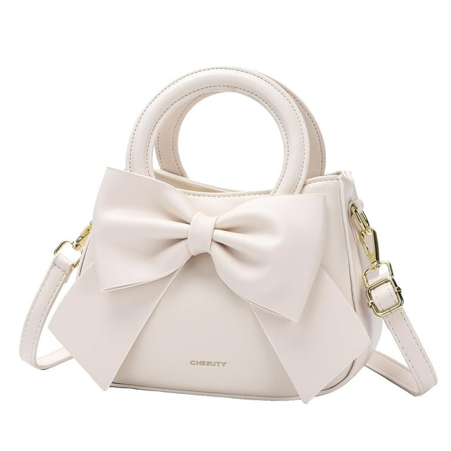 Bandolera CHERUTY Small de piel vegana con nudo en lazo, color beige