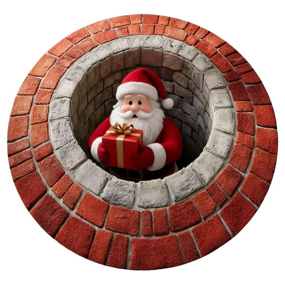 GQDIN Christmas 3D Rug - Optical Illusion Rug Santa Claus Christmas Decorations Quilted Round Mat Xmas 3D Area Rug for Living Room Bedroom Winter Holiday Decor Xmas Area,16 Inch