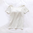 thumbnail image 4 of Olyvenn Built in Bra Tops Women Loose Fit Scoop Neck Short Sleeve Wear Summer Padded Bra Breathable Lounge T-Shirts White L, 4 of 8
