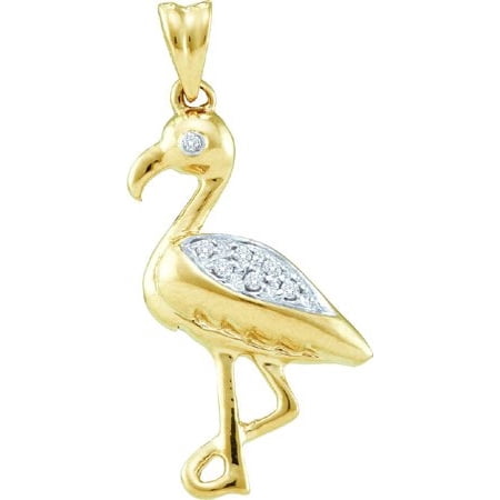 10K Yellow Gold 0.07ctw Fancy Shiny Pave Diamond Fashion Flamingo Pendant