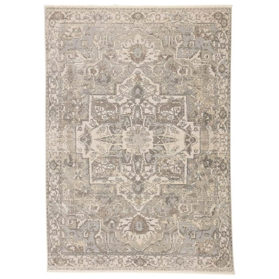 Alain Bordered Area Rug in Gray and Cream (8 ft. L x 2 ft. 6 in. W)
