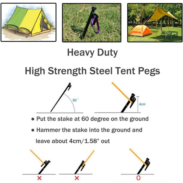 4 Packs Tent Stakes 20CM Heavy Duty Metal Tent Pegs for Camping Steel Tent  Stakes Unbreakable