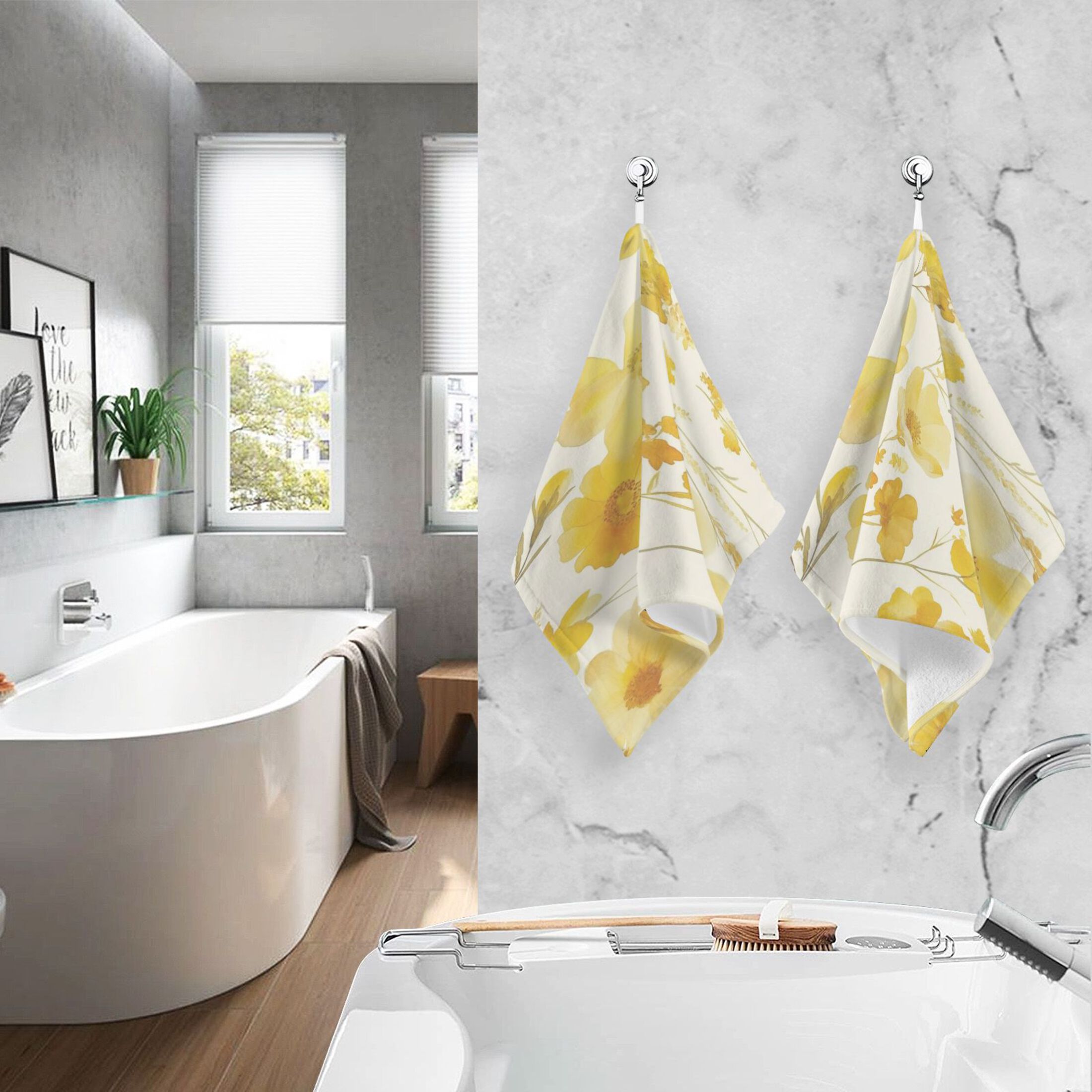 Cotton Towel Two-Piece 16x28 Inch One Sizex2 Face Towel Set Towel Set Cotton Hand Bath Towel Bathroom Beach Yellow Flowers Seamless