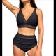 thumbnail image 1 of Bikini de Cintura Alta de para Mujer, Traje de Baño con Cuello en V y Control de Abdomen. Negro XXL, 1 of 7
