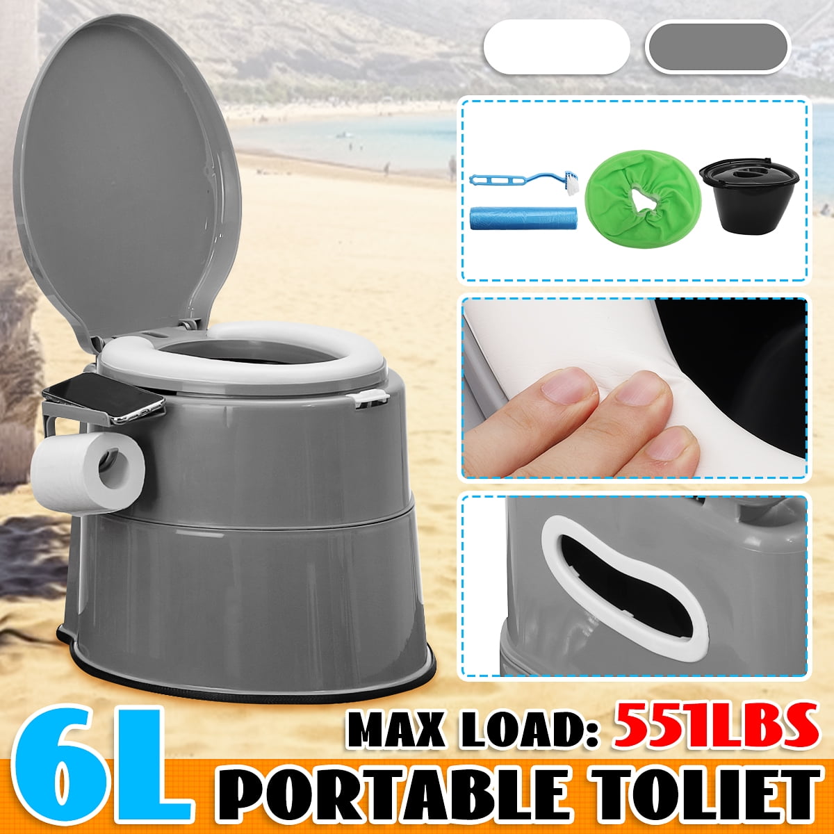 Portable Travel Toilet for Elderly Camping Restroom with Detachable