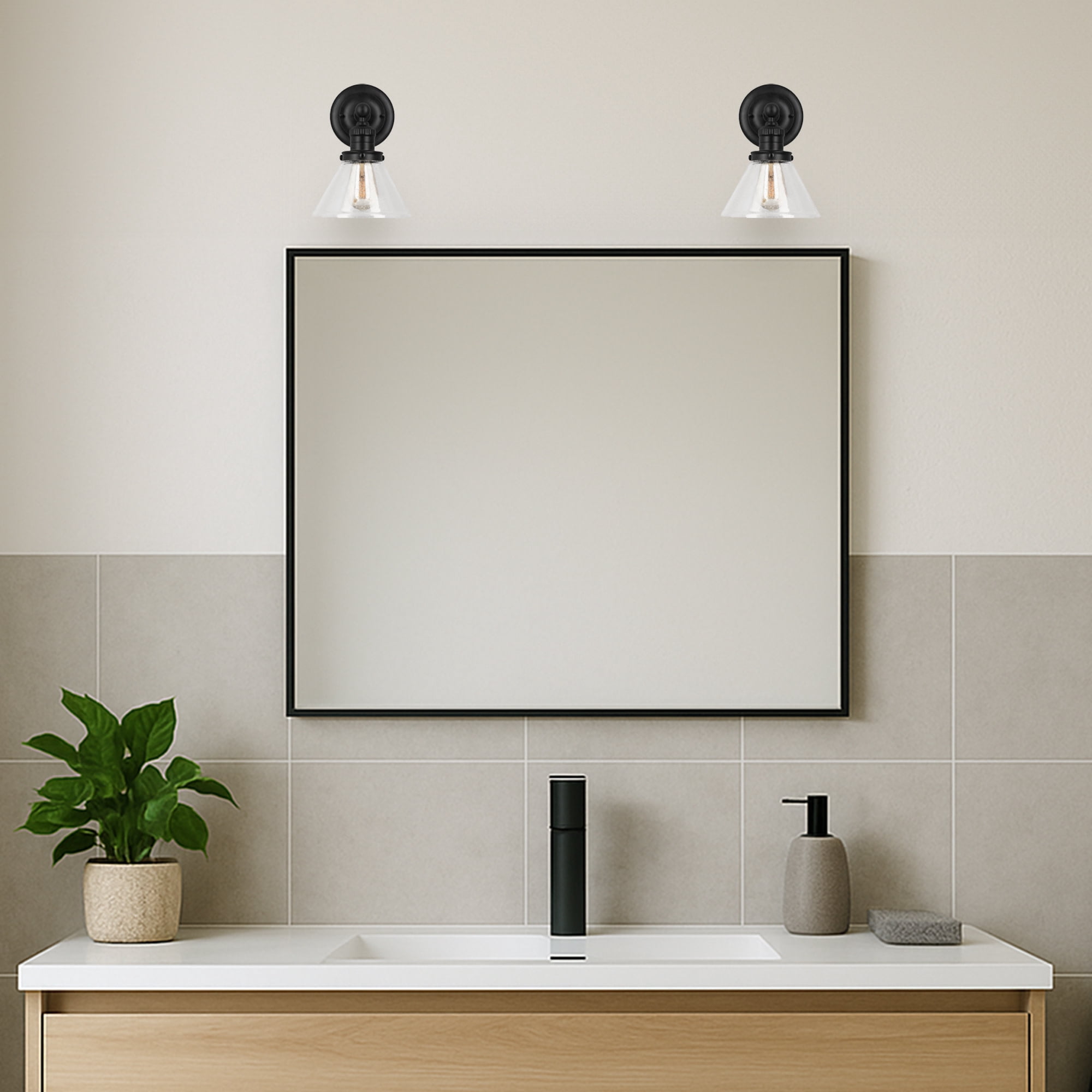 Corwin Wall Sconce, 1-Light Black Fixture with Seeded Glass, Dimmable, Dual Mount Up/Down, 7.9 in L x 8.5 in D x 11.1 in H