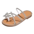 thumbnail image 3 of BOBOGOJP Girl's PU Leather Rhinestone Sandals Butterfly Strappy Flat Open Toe Elegant Slides Sandals Silver for Size 11, 3 of 8