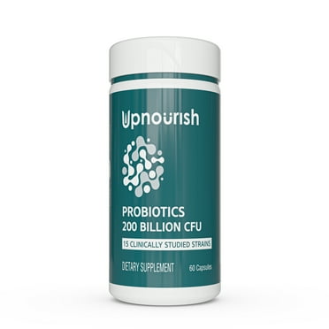 UpNourish 200 Billion CFUs Probiotics for Women & Men, Daily Probiotics Supplement with Organic Prebiotics, Digestive Enzymes, 15 Clinically Tested Strains, Immune & Gut Health Support - 60 Capsules