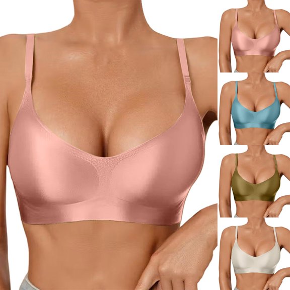 WHEANG Satin Bras for Women Back Beauty Bra Soft Support Breathable Casual Plus Size Bra Wireless Comfort Everyday Bra Cross Back Push Up Bra for Daily Wear Size L White