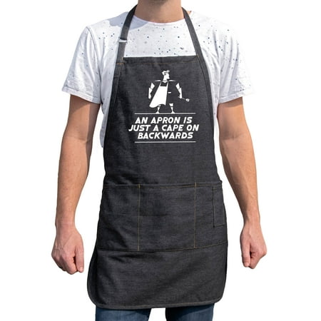 

ApronMen Funny Aprons For Men - An Apron Is Just A Cape - 100% Cotton with Pockets - Black Denim