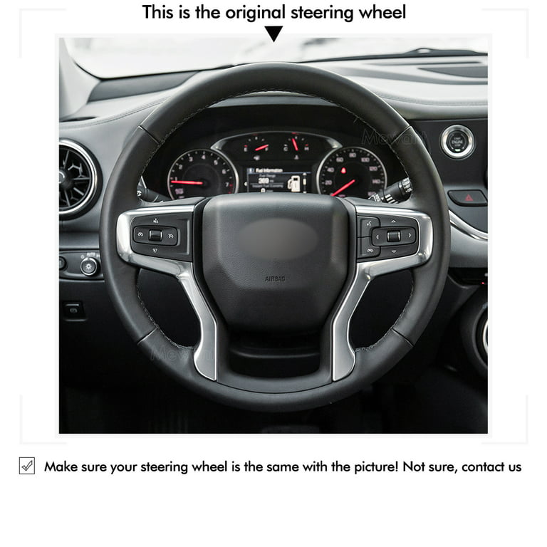 Mewant Hand Sew Black Steering Wheel Cover for Chevrolet Blazer 2019-2023  Suburban Tahoe 2021-2023