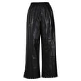 thumbnail image 4 of FRSASU Women's Wide Leg Faux Leather Pants Rivets Pearls Elastic Waist Baggy Trousers with Pockets Black, 4 of 6