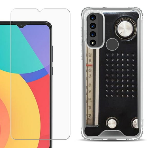 Shockproof Bumper Phone Case for TCL 20 XE, with Tempered Glass Screen Protector, by OneToughShield ® - Vintage Radio