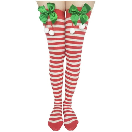 

Womens Girls Long Striped Socks Bow Over Knee Thigh High Tube Stockings Christmas Socks Long Winter Leg Warmers