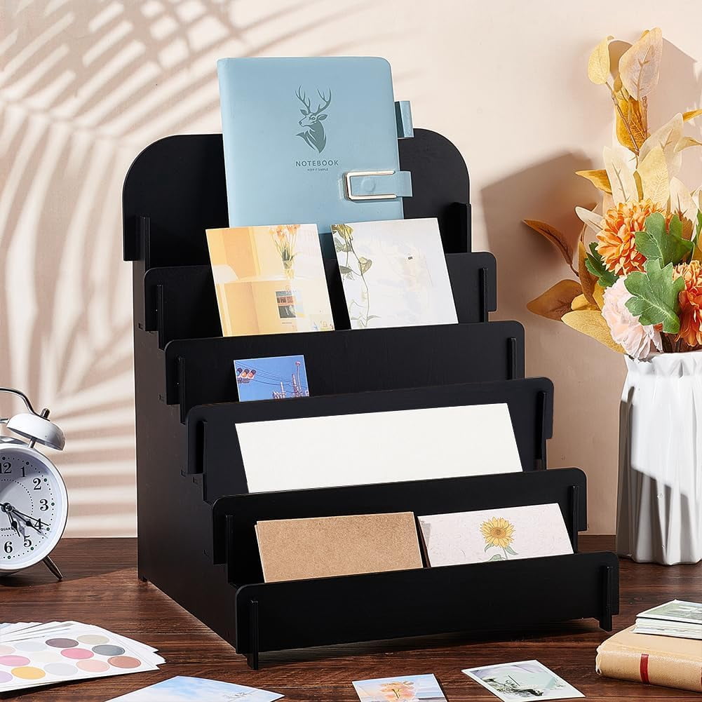 Greeting Card Display Stand 5 Tier Black Card Holder Card Organizer Bookmark Display Multipurpose Card Display Rack Display Stand For Birthday Cards Stickers Retail Showcase Vendor Events