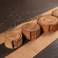 thumbnail image 5 of SPRING PARK 6Pcs/Set Woven Rattan Coasters for Drinks, Boshiho Handcrafted Round Edge Placemat with Holder Storage Caddy Eco-friendly Cup Mat Dishes-Insulated Hot Pads, Pot Holder for Kitchen, Office, 5 of 7