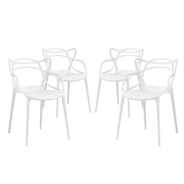 Modern Contemporary Urban Design Outdoor Kitchen Room Dining Chair Set ( Set of 4), White, Plastic