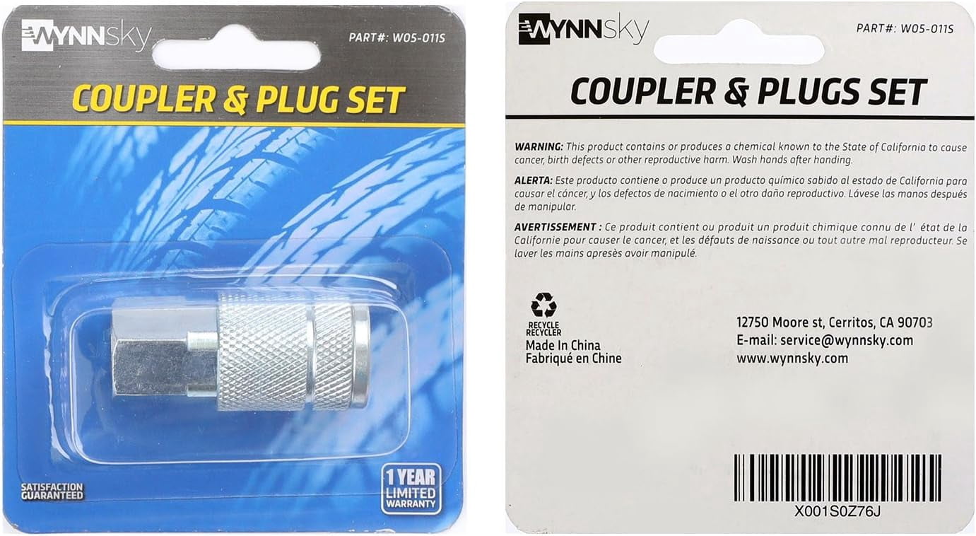 MKEUDQ-Automotive Air Coupler Set, 1/4 Inch Body Size, 1/4 Inch NPT Female Threads Size, Steel Air Compressor Hose Fittings