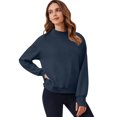 thumbnail image 4 of Women's Sweatshirt Long Sleeve Casual Comfort Loose Lightweight High Neck with Pocket Solid Color Fashion Top for Women Daily Wear,Navy,S, 4 of 6