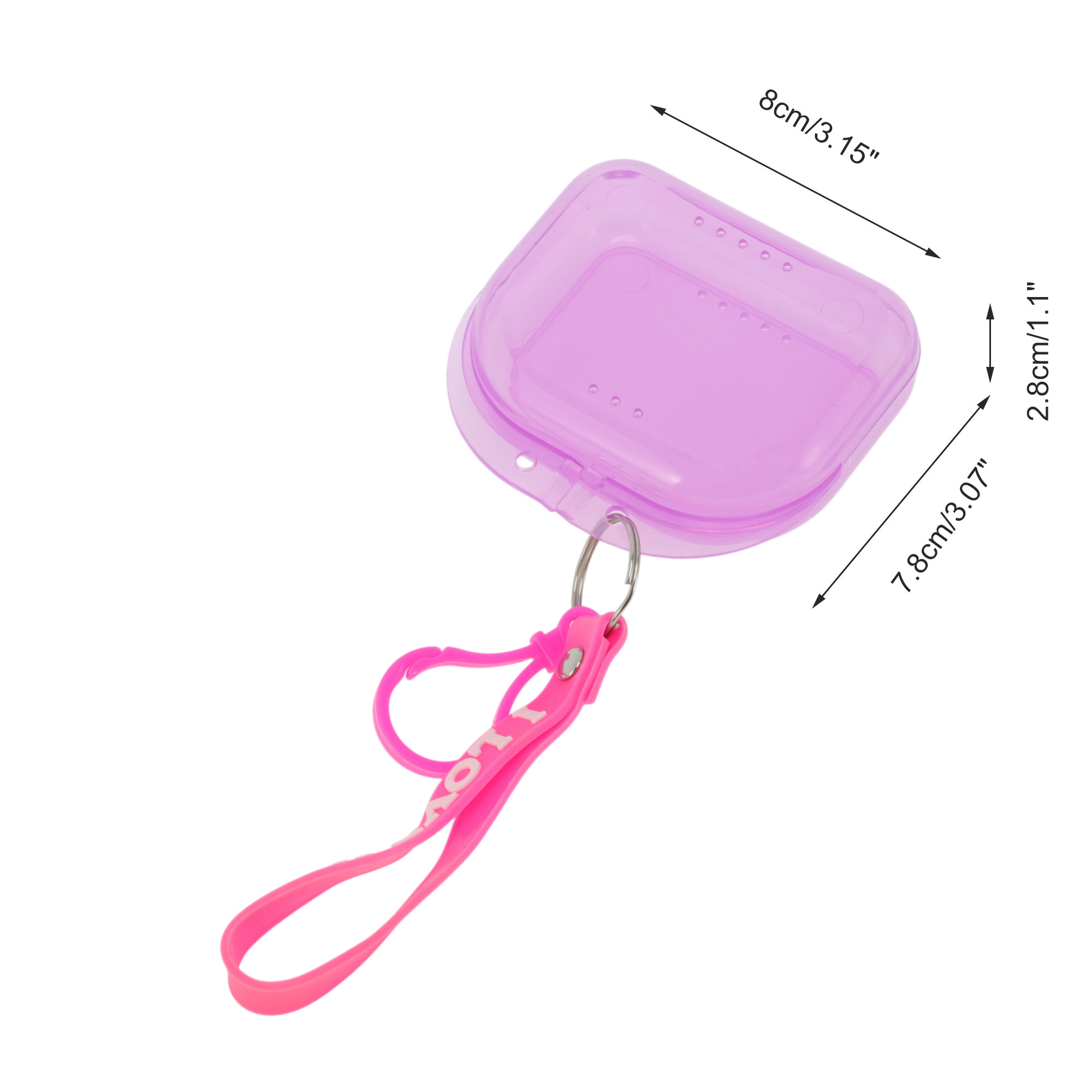 Unique Bargains Compact Braces Box with Lanyard 1 Pc Clear, Pink, Rose Red