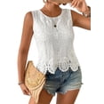 thumbnail image 2 of Women'S Floral Lace Blouse Crew Neck Sleeveless Summer Tank Tops White XXL, 2 of 9