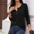 thumbnail image 4 of Blusas de Mujer, Corte Entallado, Cuello en V, Botones, Camisa Henley Negro XL, 4 of 10