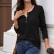 thumbnail image 4 of Blusas de Mujer, Corte Entallado, Cuello en V, Botones, Camisa Henley Negro M, 4 of 10