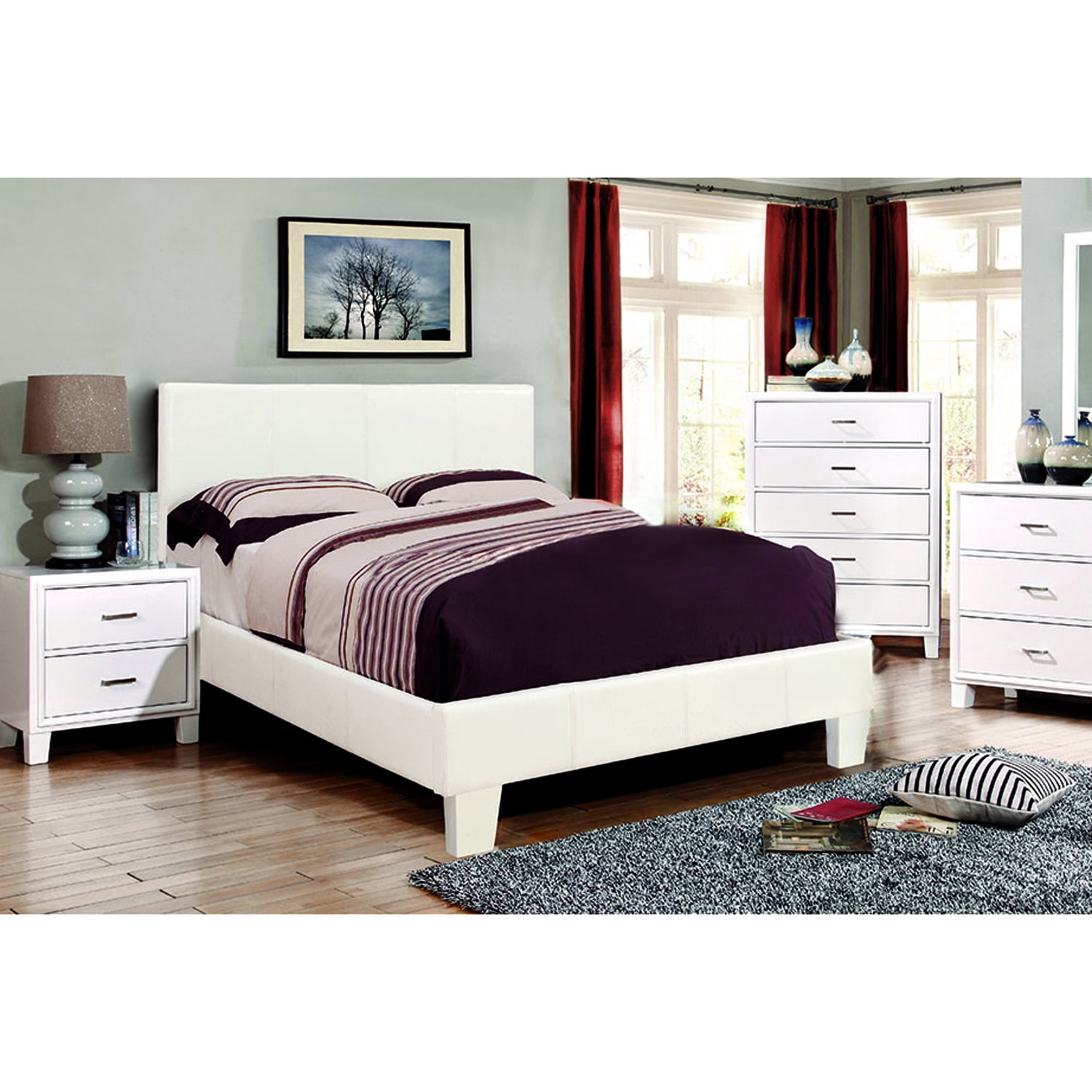 Furniture of America Mellie Faux Leather Bed, Queen, White