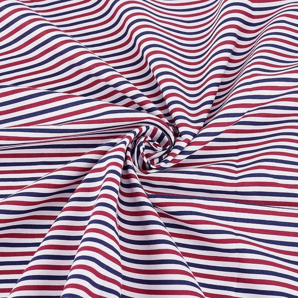Tela de algodón a rayas rojas, blancas y azules de 57 pulgadas x 1 yarda. Tela por yarda sin elasticidad.