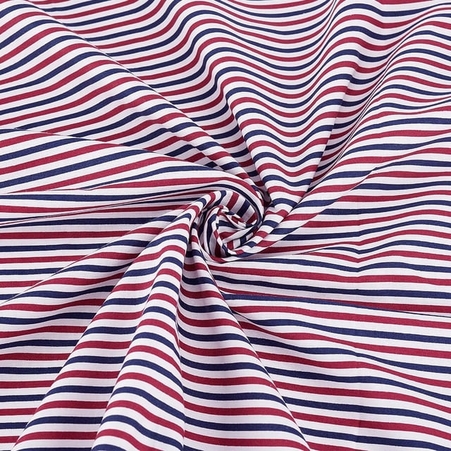 Tela de algodón a rayas rojas, blancas y azules de 57 pulgadas x 1 yarda. Tela por yarda sin elasticidad.