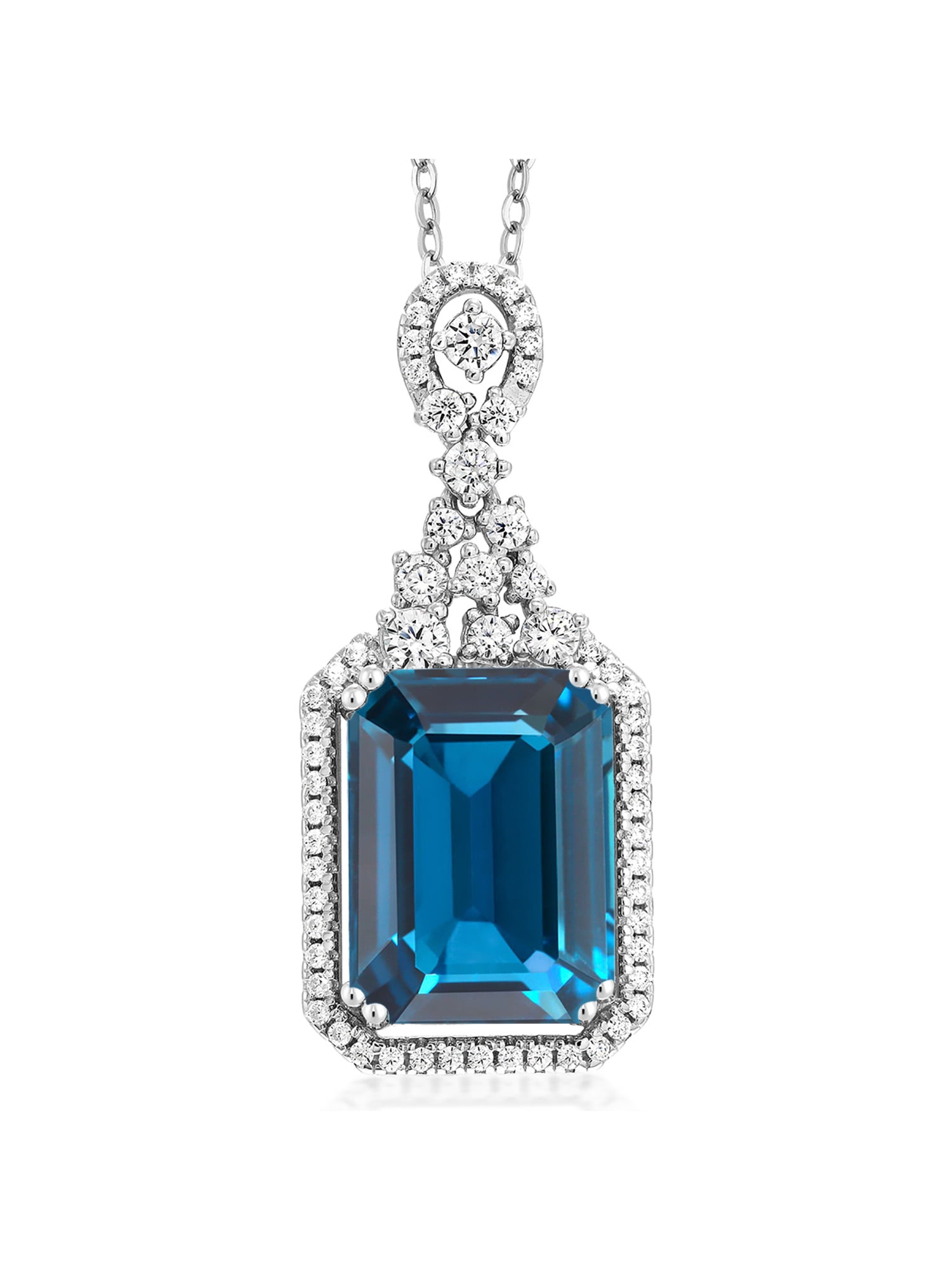 Gem Stone King 925 Sterling Silver London Blue Topaz Pendant Necklace