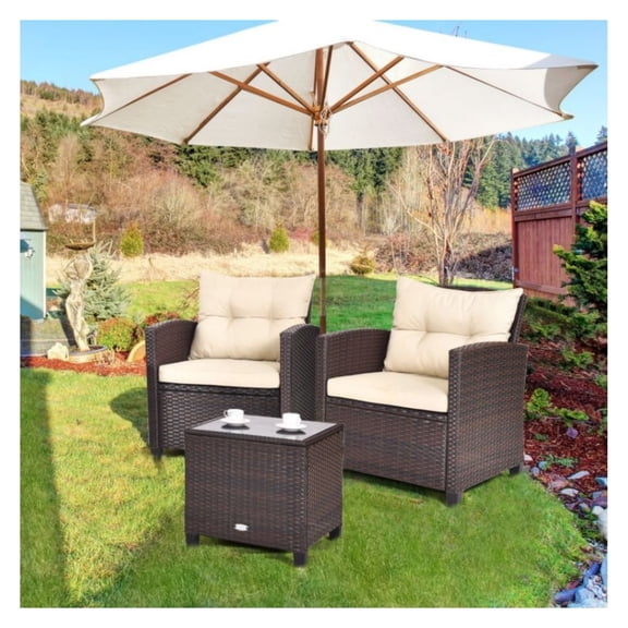 Rattan Patio Furniture Set 3 Pieces Outdoor Conversation Set with Cushions