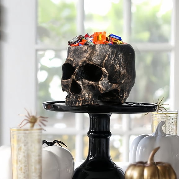 Halloween Skull Candy Bucket - Big Capacity Resin Head Bowl for Trick or Treats, Party Table & Scary Outdoor Decor 2025