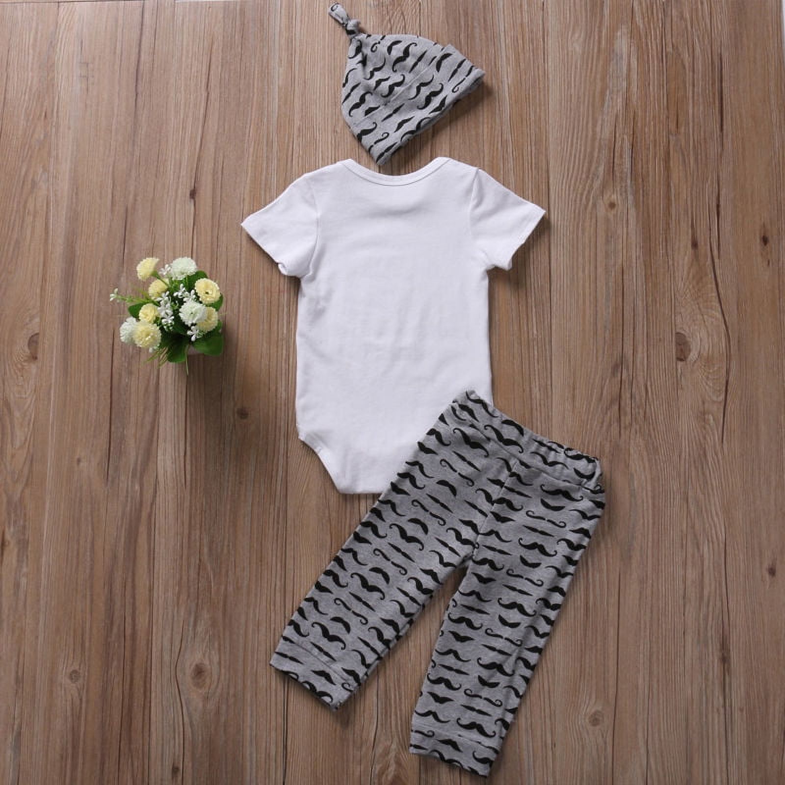 Newborn Baby Boy Infant Short Sleeve Romper + Long Pants +Hat Outfit Set Clothes - image 2 of 6