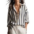 thumbnail image 2 of IMENGL Long Sleeve Shirts for Women Casual Striped V Neck Loose Fit Blouses Collared Clothes Soft T-Shirt Women's Basic Tee Long Sleeve Tops,Gray, 2 of 6