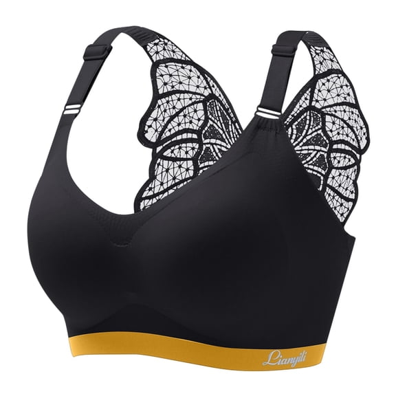PMVFHDE Sports Bra Women Plus Size Push Up Racerback Yoga Workout Top Wirefree Seamless Gym Fitness Activewear Black