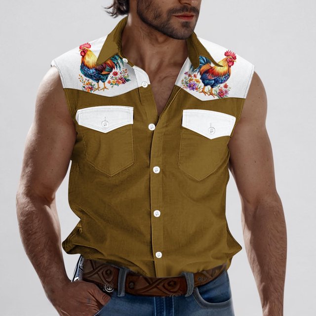 Camiseta sin mangas con cuello vuelto para hombre, estilo informal, a la moda, con estampado, cuello vuelto, sin mangas, bolsillos, deportiva, de poliéster