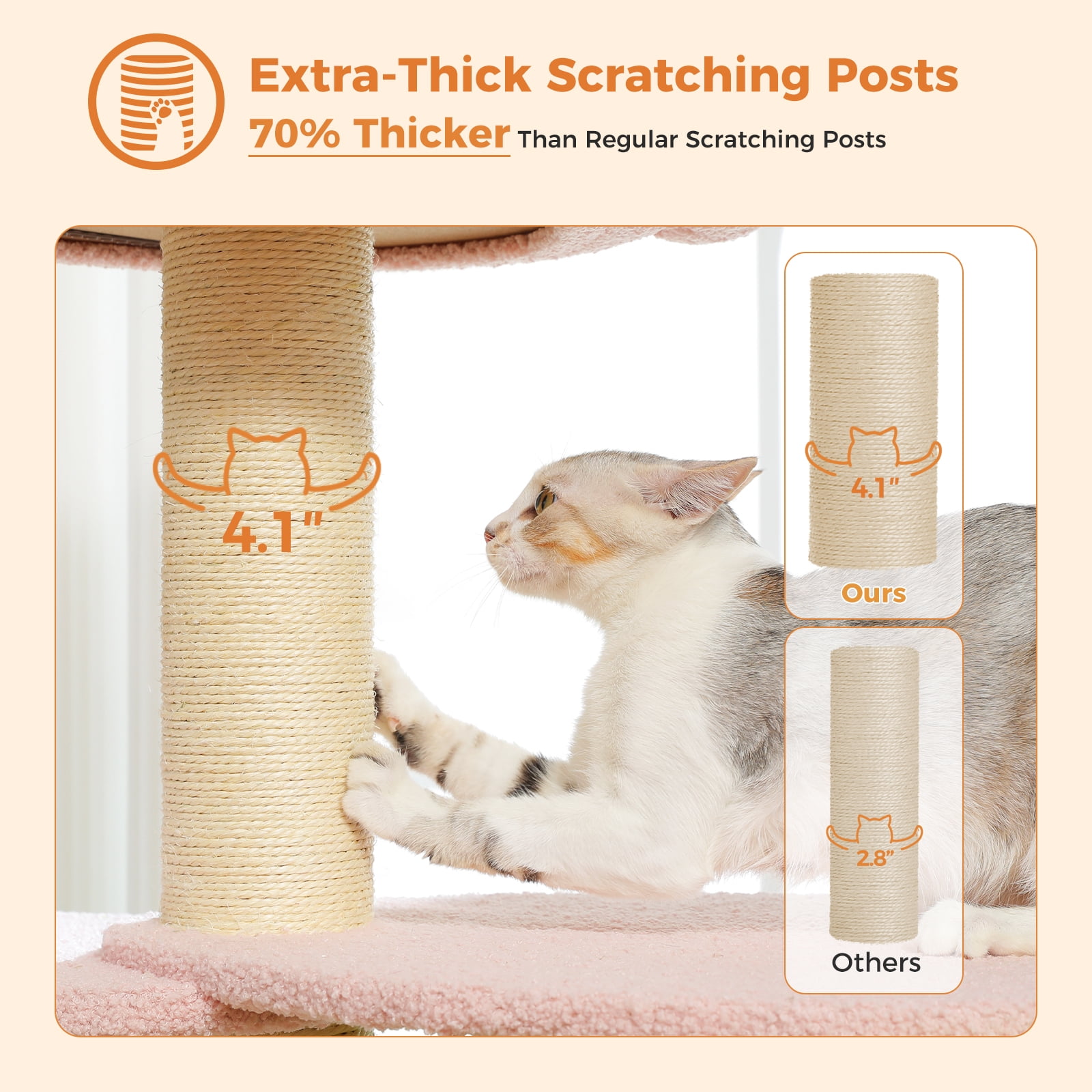 Pefilos 48" Cat Tree for Indoor Cats, 4.1-inches Thicked Scratching Post with a Spacious Condo, Stability Cat Tower with 2-Layer Baseboard, Pink