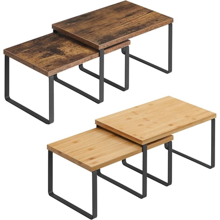 SONGMICS Set of 2 Cabinet Organizers and Countertop Shelves Bundle, Kitchen Counter Shelving, Stackable and Expandable, Rustic and Black and Natural UKCS02NB and UKCS020X01