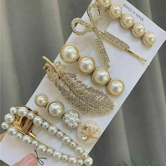 YUANOU 6pcs/set Feather Rhinestone Scissors Pearls Hairpins Hair Clips Retro Bangs Clip Duckbill Clips Headdress Fairy Hair Accessories(6pcs)