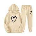 thumbnail image 1 of Kcodviy Winter Women's Hooded Sweatshirt Plus Size Rompers and Jumpsuits for Women Set Loose Solid Color formal Tops for Women Evening Weddings Heart Plus Velvet Casual Tracksuit, 1 of 2