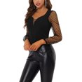 thumbnail image 4 of INSPIRE CHIC Women's Sweetheart Deep V Neck Dots Mesh Sheer Panel Long Sleeve Top Black XS, 4 of 5